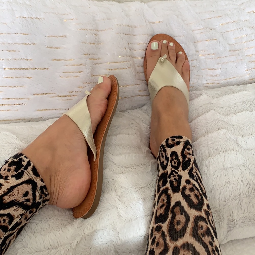 Gold leather thong flats
